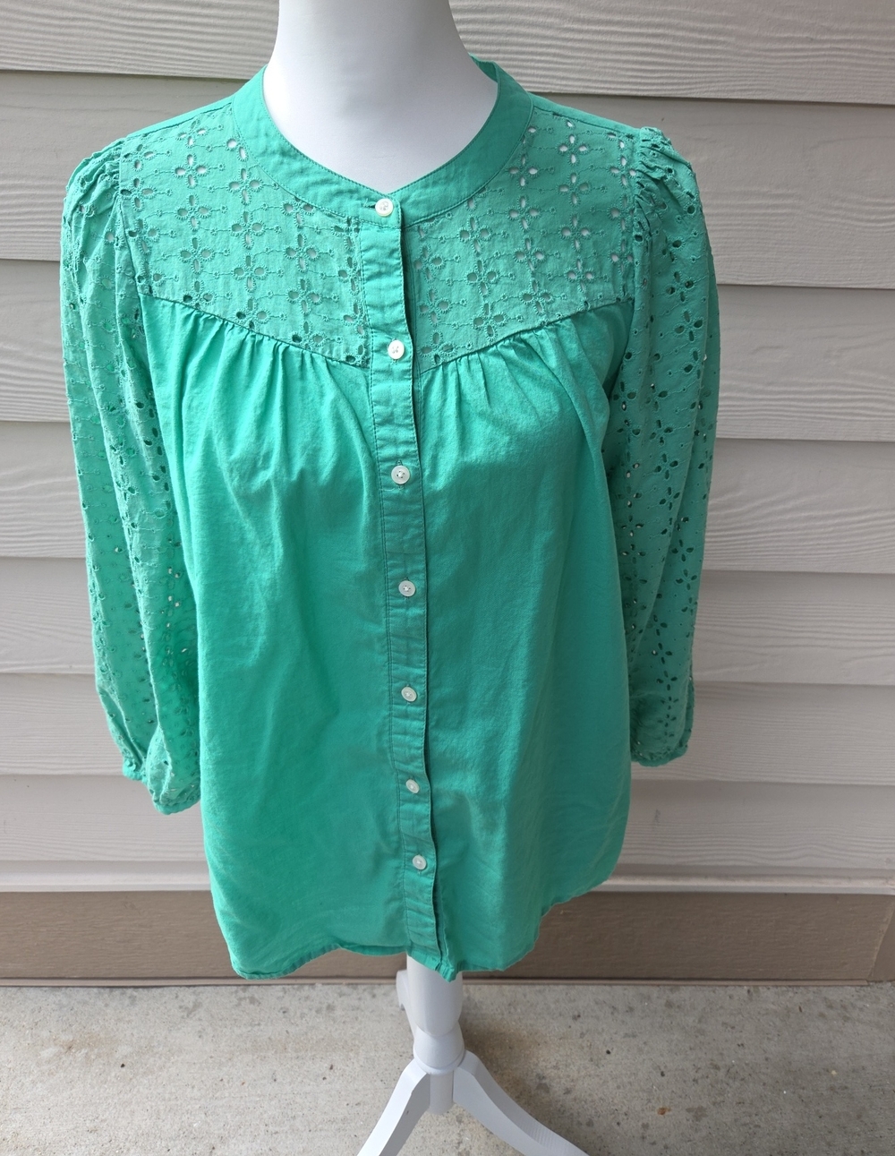 J. Crew Mixed Media Eyelet Button-Front Top Size Small